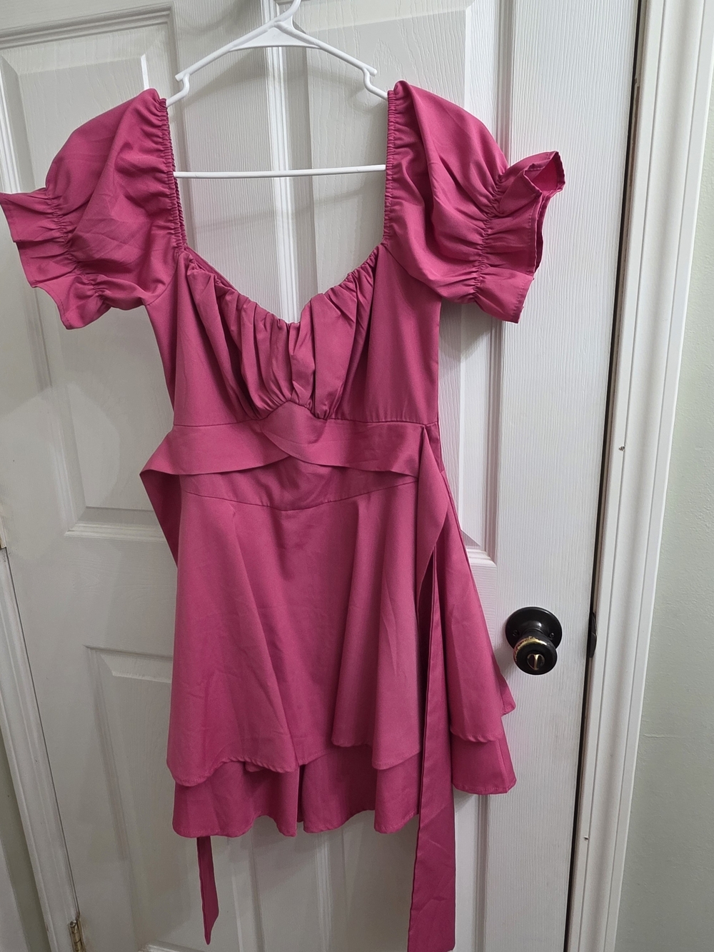 Ruffled Pink Mini Dress with Built In Shorts & Puff Sleeves